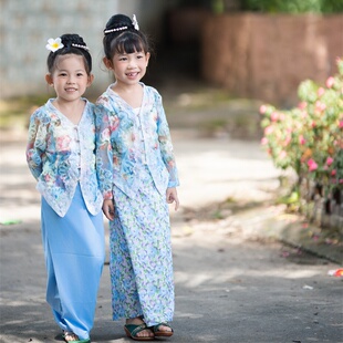 沙芭利 粉色蓝色多色娘惹服装 儿童款南洋风格 清新小娘惹款式