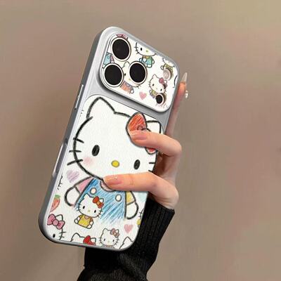 涂画kt猫iPhone17promax手机壳苹果15/16pro小羊皮14131211大视窗