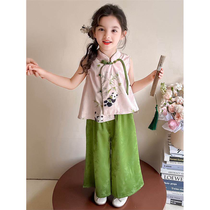 儿童夏季汉服套装新中式国风2026新款女童改良旗袍上衣裤子两件套