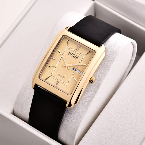 正品HOHE手表双历石英表皮带男表