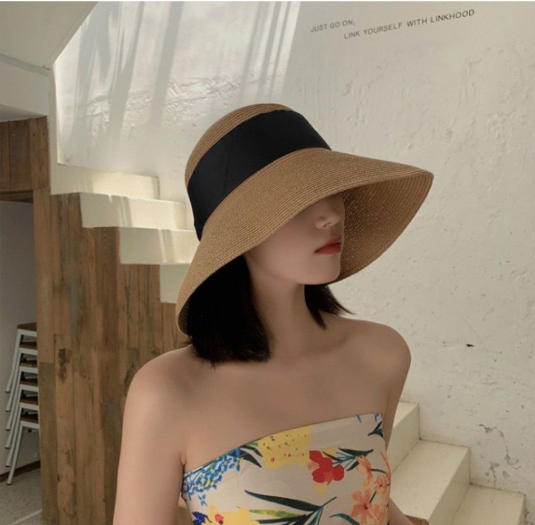 新款遮阳帽女防紫外线韩版沙滩大檐太阳帽可折叠复古防晒草帽