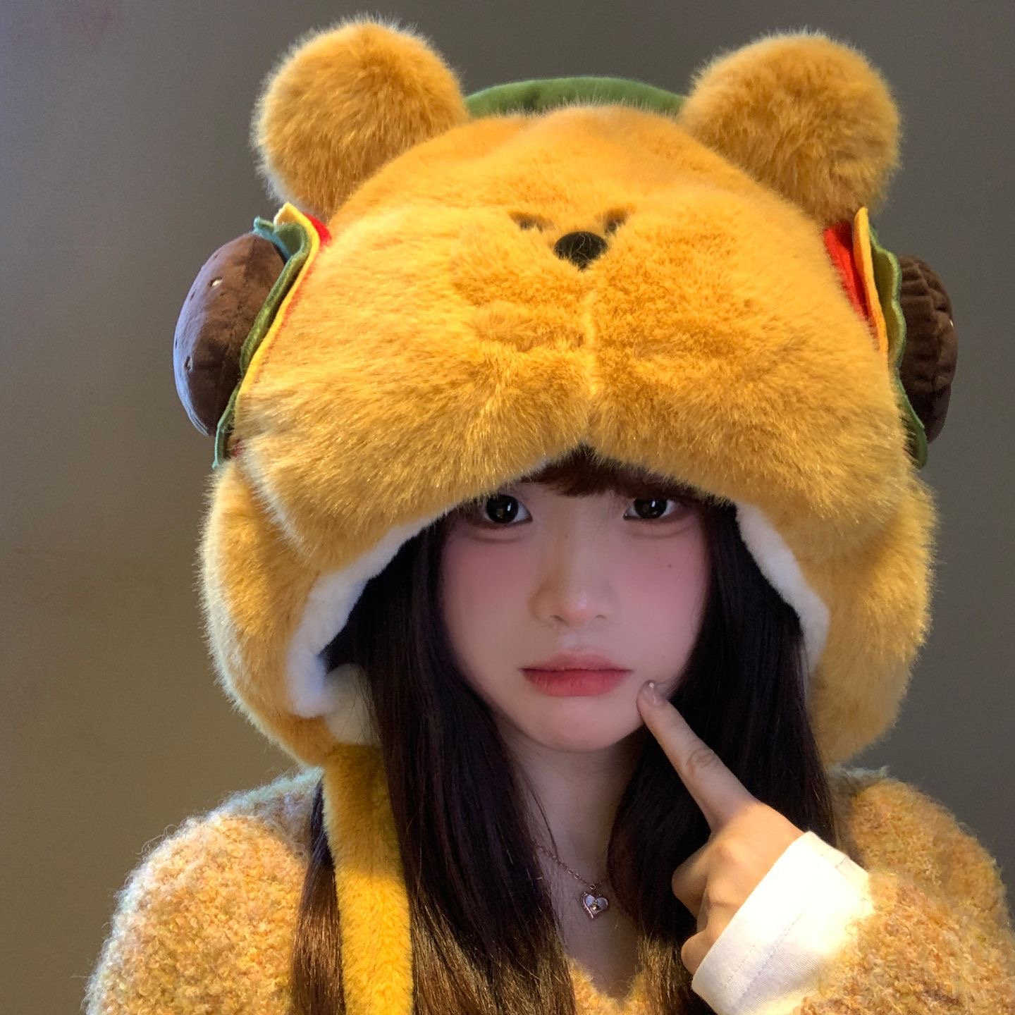 -3 POINT%-可爱毛绒绒帽子女秋冬新款加厚保暖雷锋帽显脸小护耳帽