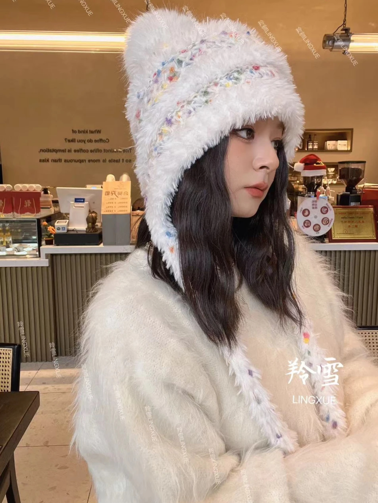 -3 POINT%-彩色毛球针织帽子女秋冬保暖护耳包头雷锋帽显脸小潮