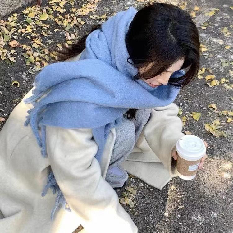 限时抢购价!马海毛绒围巾女定制披肩经典色秋冬保暖柔软加厚围脖