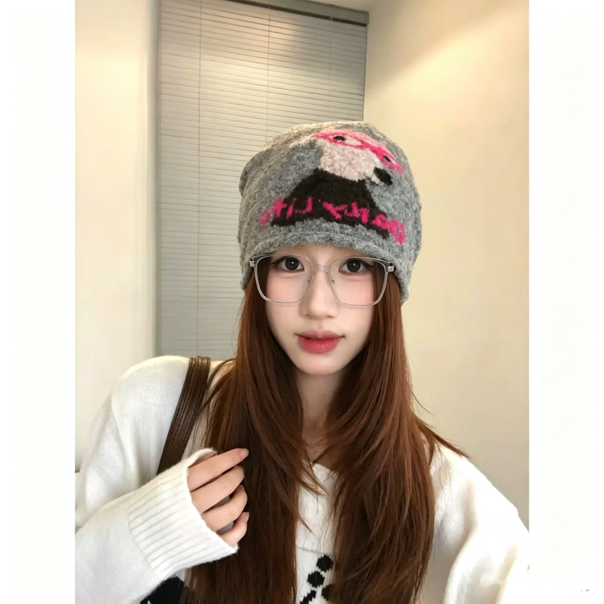 美式复古字母针织帽狗狗女秋冬保暖护耳包头帽显脸小休闲百搭堆堆