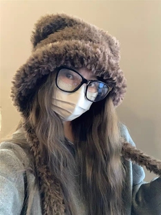 2023冬季可爱毛绒绒加厚小熊耳朵帽子女秋冬保暖护耳大头围雷锋帽