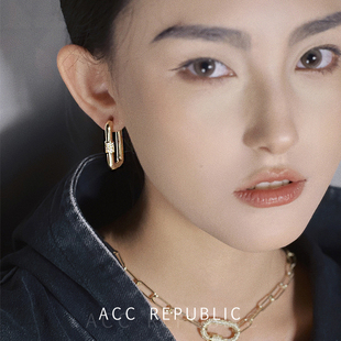 accrepublic 欧美几何耳钉方形耳坠设计感小众耳圈小巧百搭耳环女