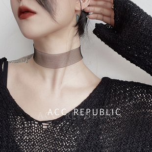 accrepublic 薄纱锁骨链夏季透气颈链短款脖装饰项链简约柔软颈带