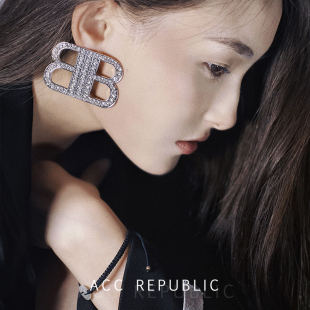 accrepublic小众设计感镶钻双B字母耳钉欧美轻奢时尚高级感耳环女