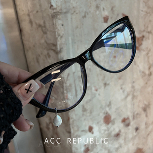 accrepublic 个性复古泪滴猫眼眼镜新款高级感珍珠吊坠超轻平光镜