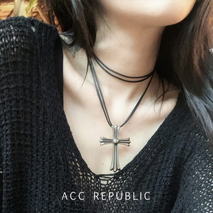 accrepublic 小众复古百搭设计感十字架项链毛衣链轻奢情侣锁骨链