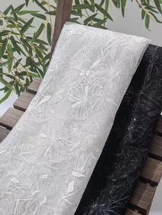 厂家直销 古装汉服单色荷叶珠绣 蕾丝花边面料 刺绣网纱绣花布料