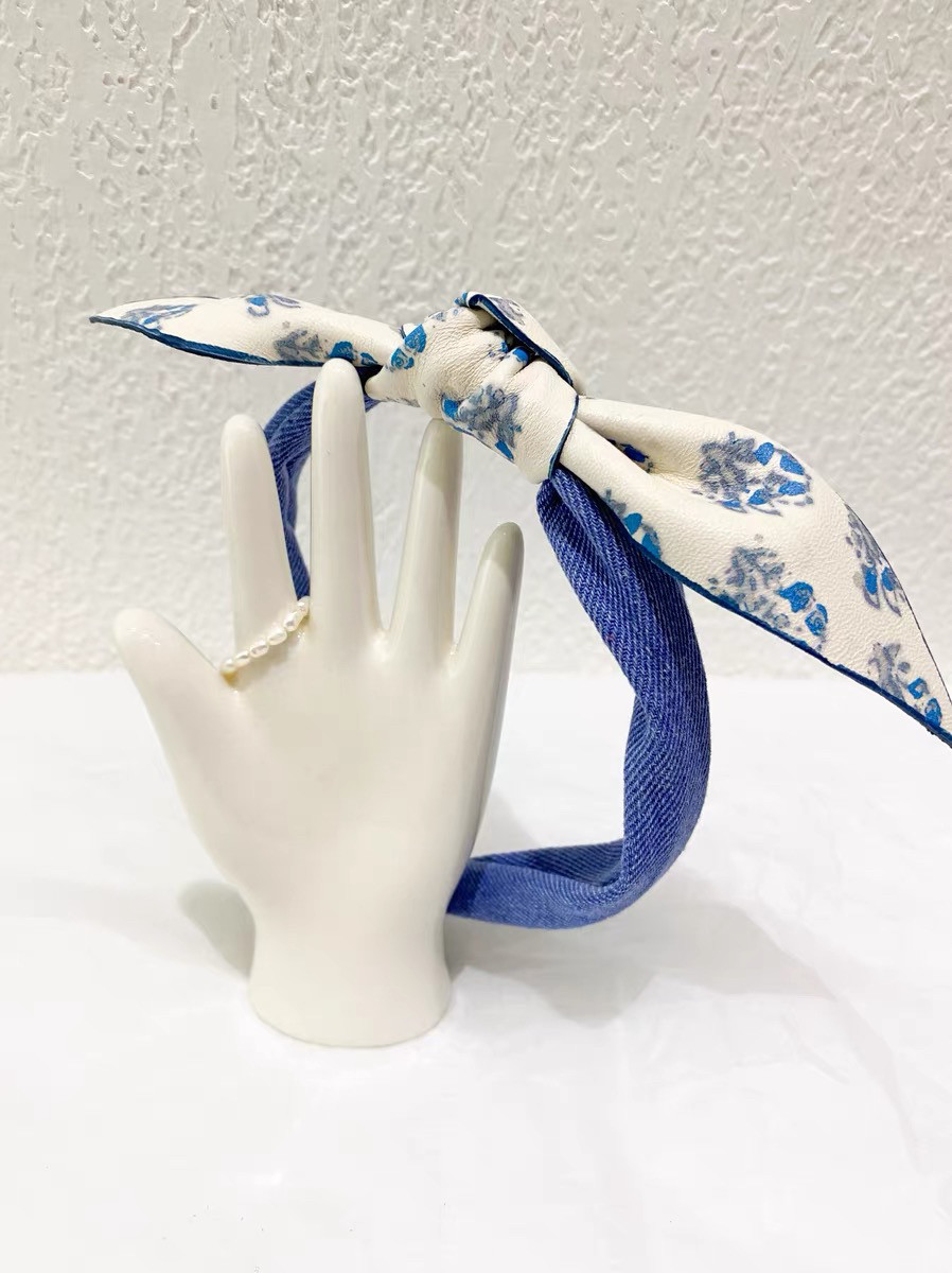 韩国小众设计师款真皮花朵细腻小羊皮蝴蝶结牛仔发箍头箍气质单品