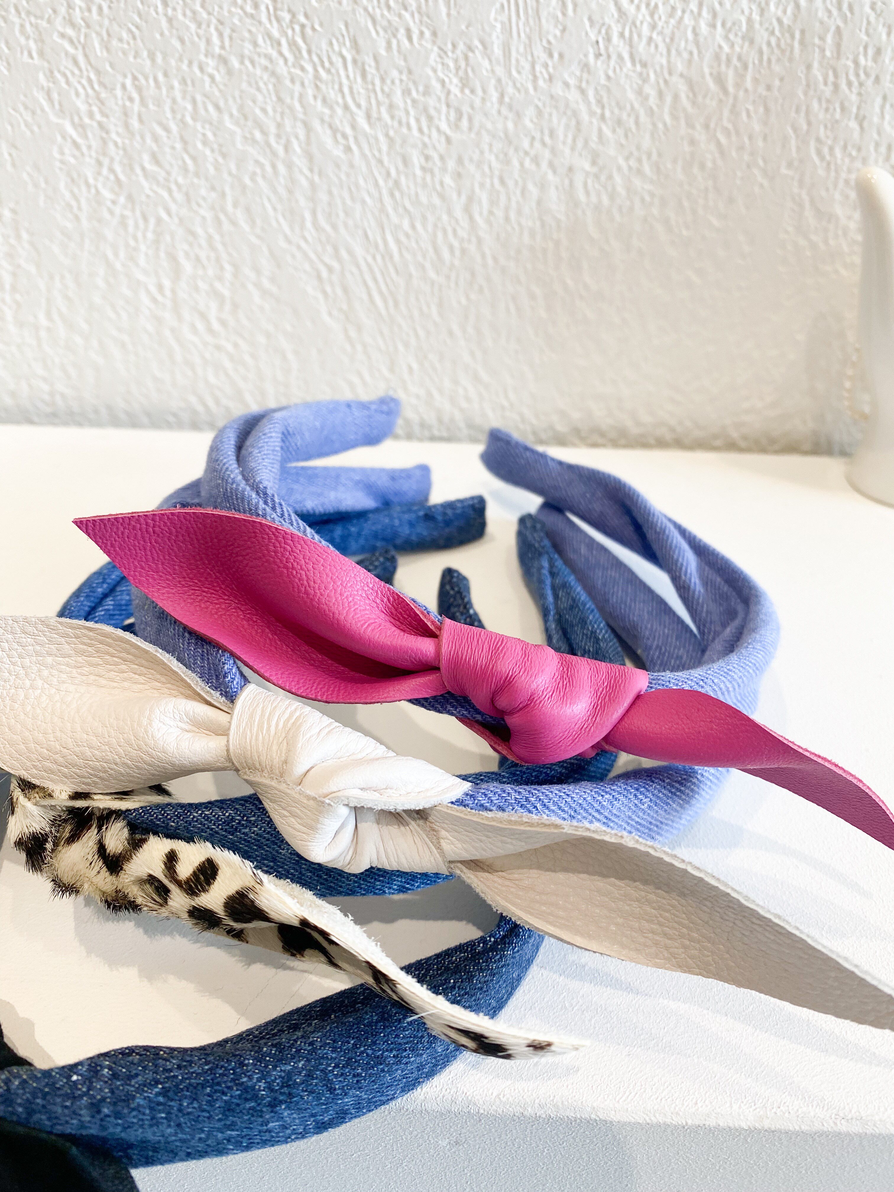 韩国小众设计师款真皮小羊皮蝴蝶结牛仔发箍头箍气质单品新品