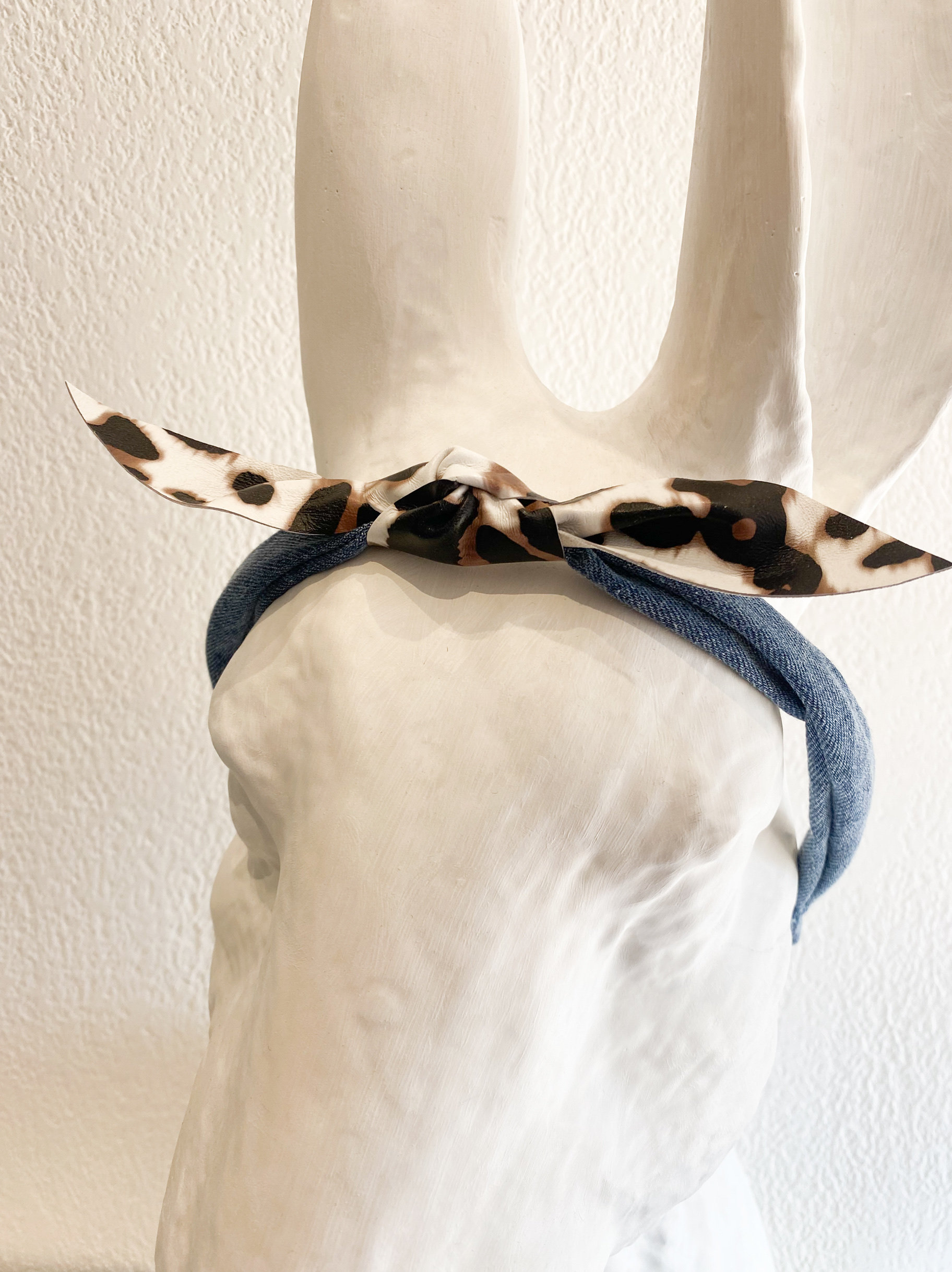 韩国小众设计师款真皮豹纹小羊皮蝴蝶结配牛仔发箍头箍气质单品