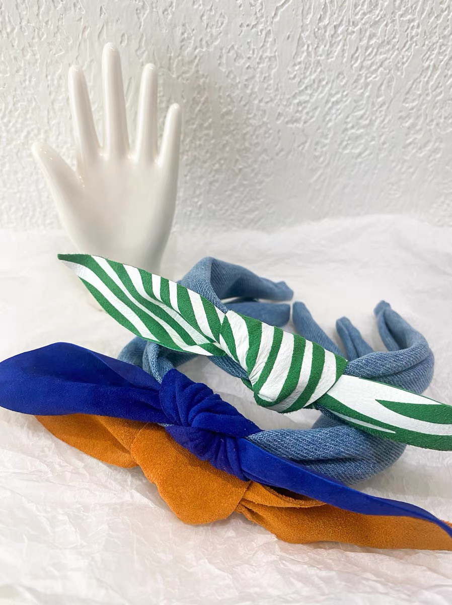 韩国小众设计师款牛仔搭配天然真皮小羊皮斑马纹蝴蝶结发箍新品