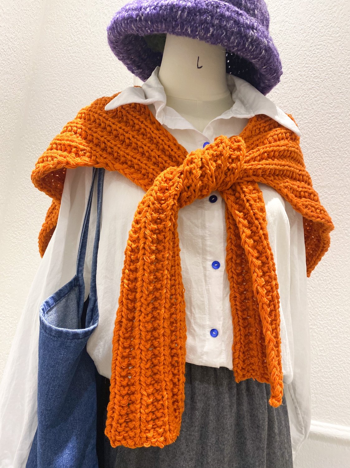 韩国货现货土橘色气质单品粗棒针毛线披肩大围巾新款