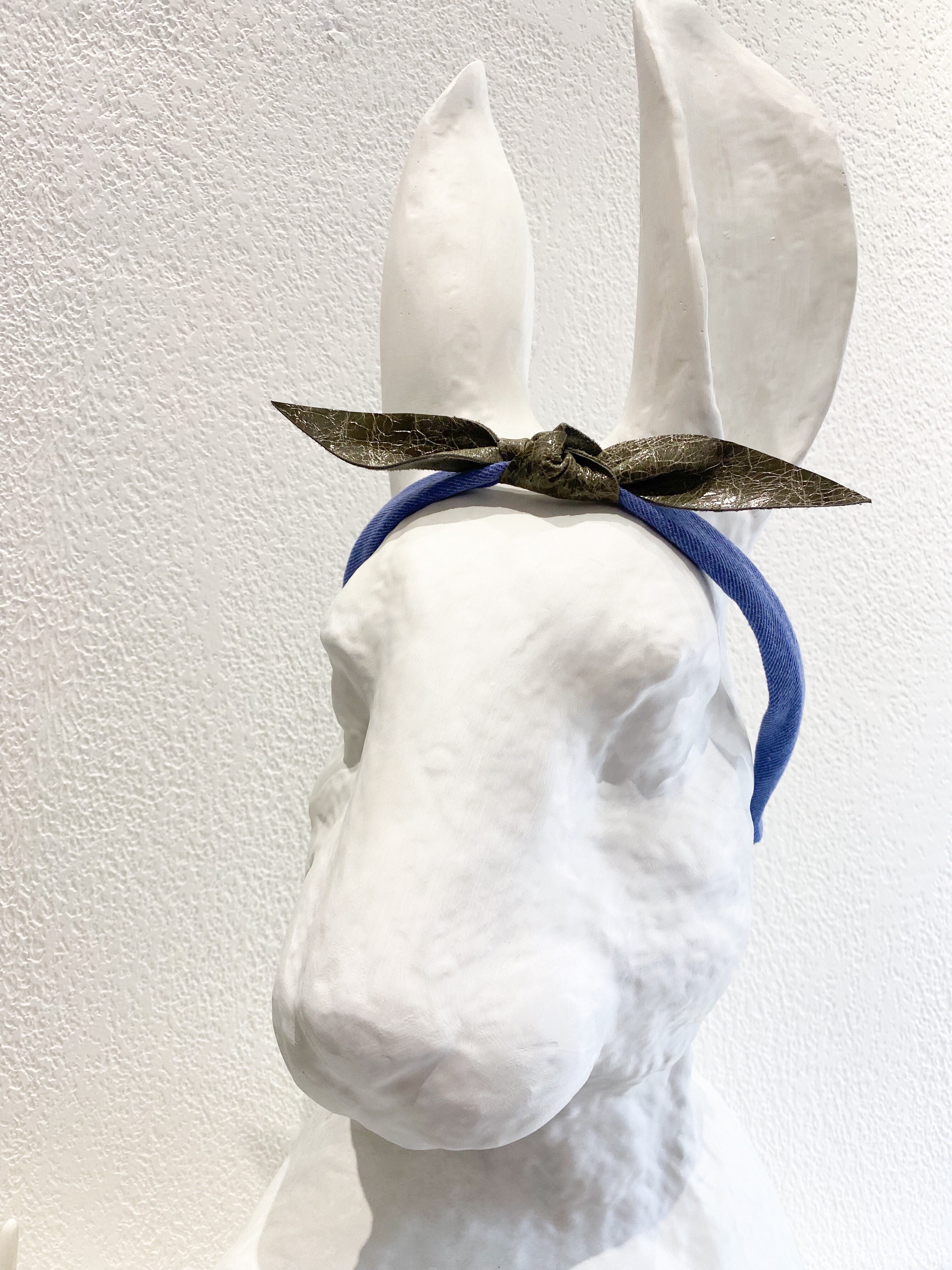 韩国小众设计师款真皮咸菜绿小羊皮蝴蝶结配牛仔发箍头箍气质单品