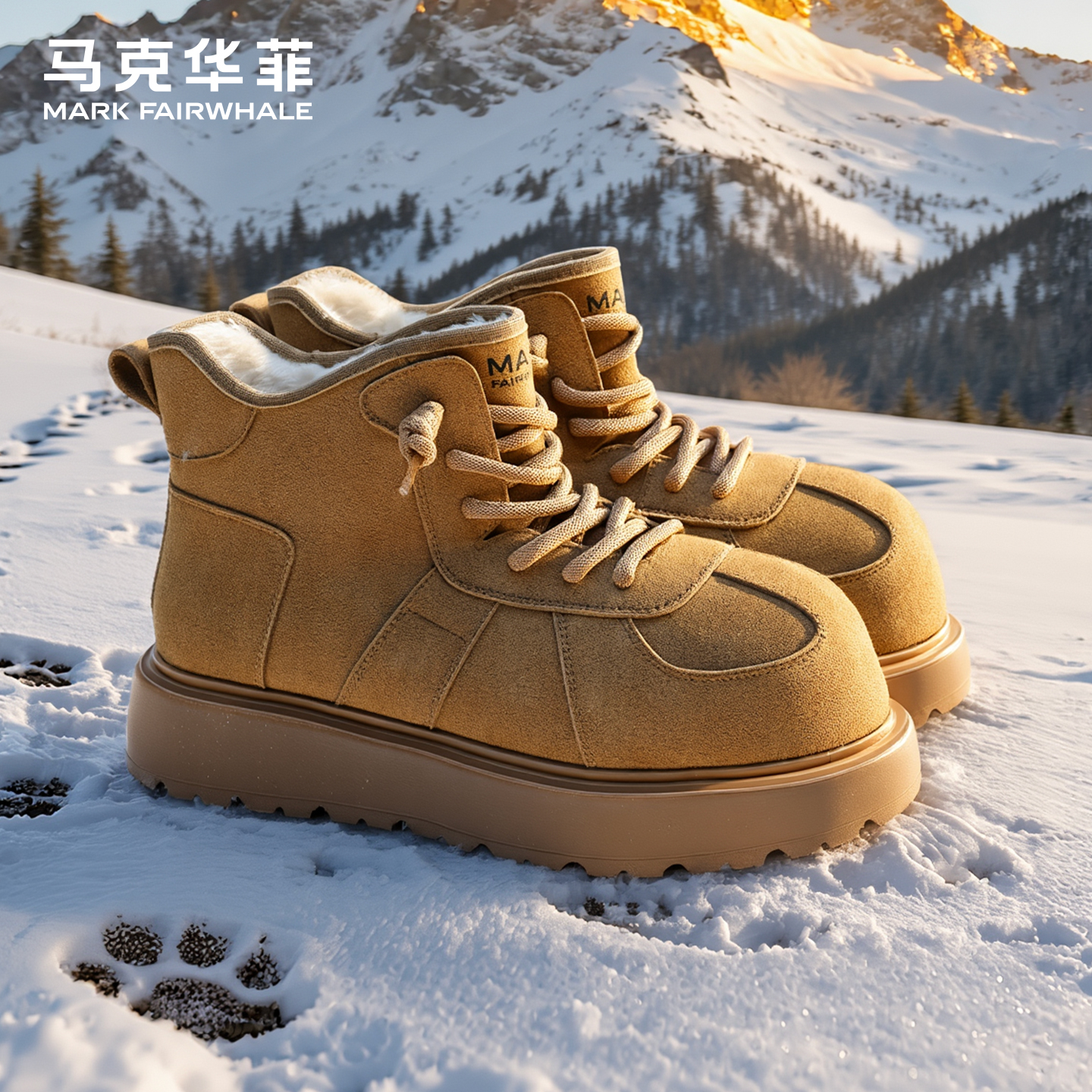马克华菲加绒雪地靴保暖棉靴男鞋