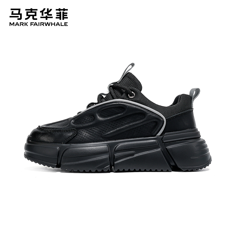 马克华菲老爹鞋男厚底增高男鞋黑