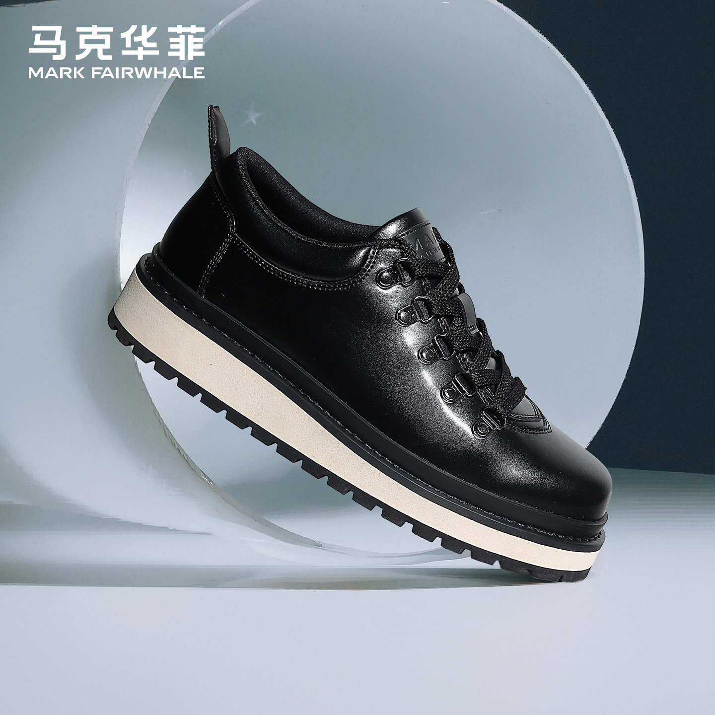 马克华菲黑色男士休闲皮鞋