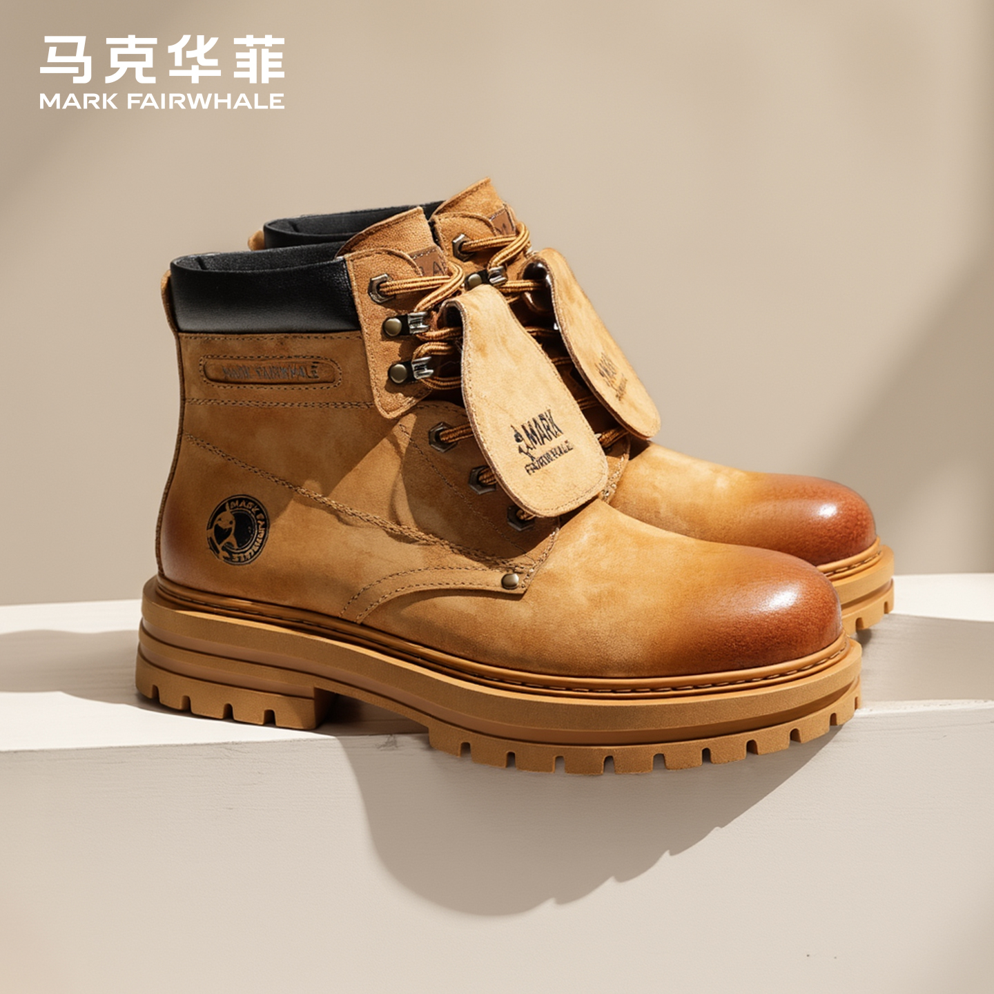 马克华菲翻盖马丁靴厚底大黄靴男