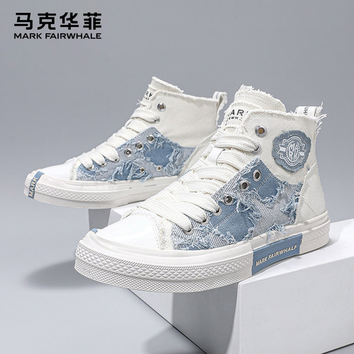 马克华菲透气休闲高帮增高帆布鞋