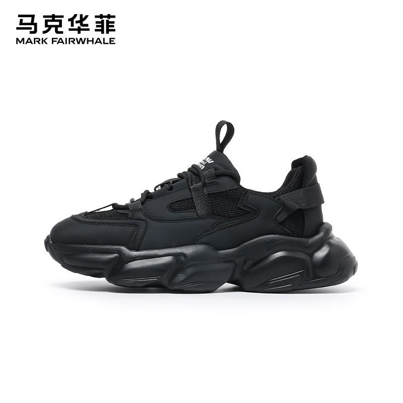 马克华菲老爹鞋男新款休闲男鞋夏季黑色透气运动网鞋男士增高鞋子