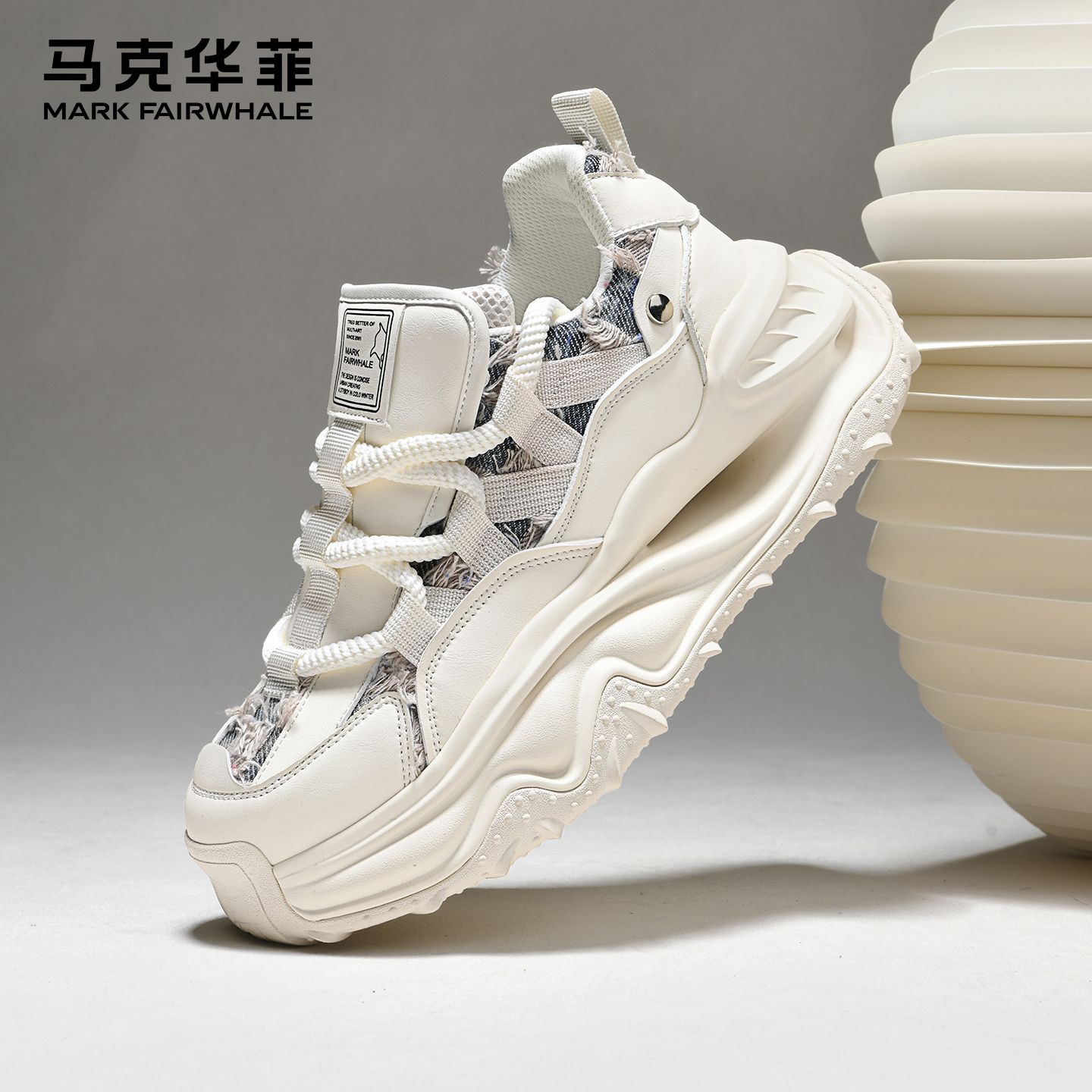 马克华菲男士厚底老爹鞋小白鞋男