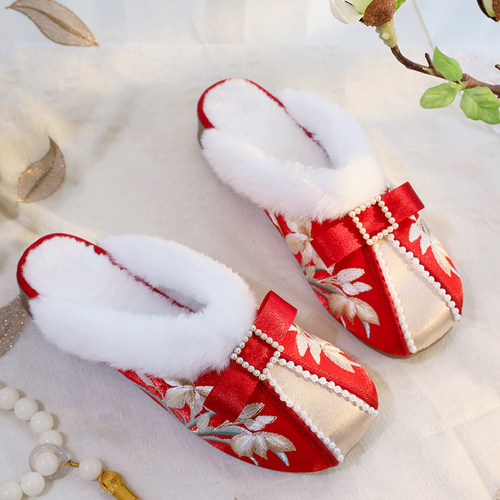 民族风方跟包头绣花拖鞋