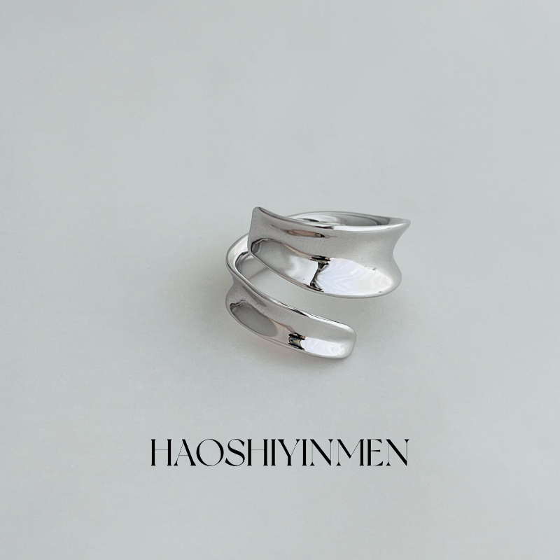 设计师款S925纯银不规则几何戒指女韩版甜酷指戴气质开口叠环