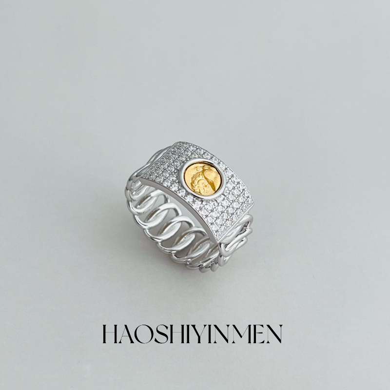 设计师款S925纯银复古民族风满钻编织纹戒指女轻奢雕花中古指环