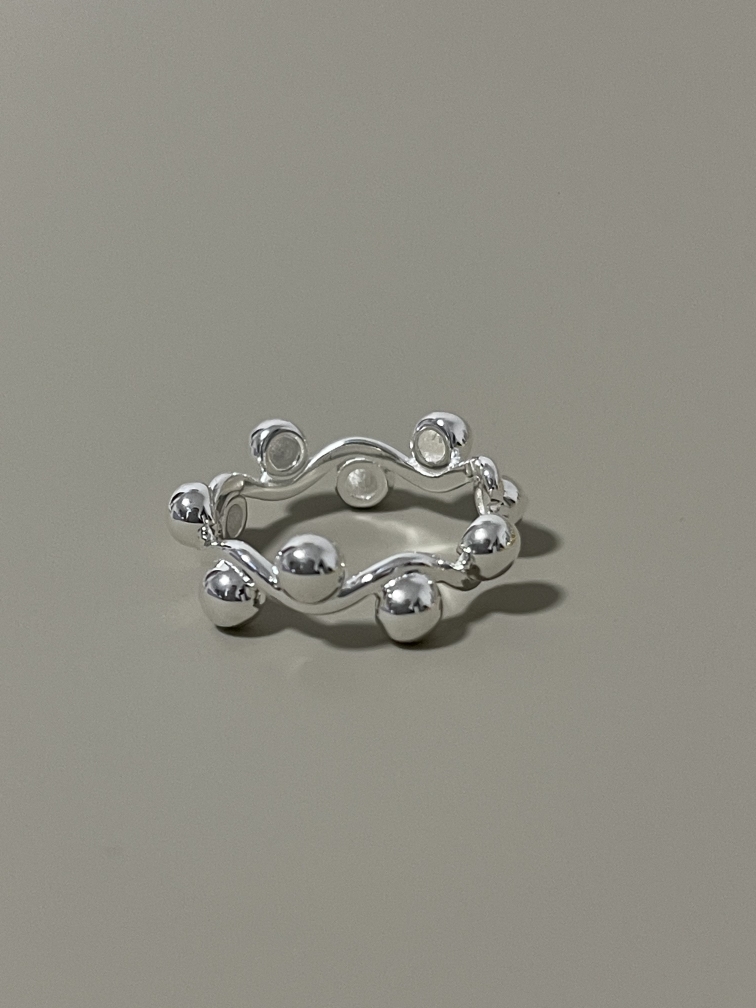 韩国南大门新款S925纯银爆款球球波浪戒指豆豆几何开口戒指