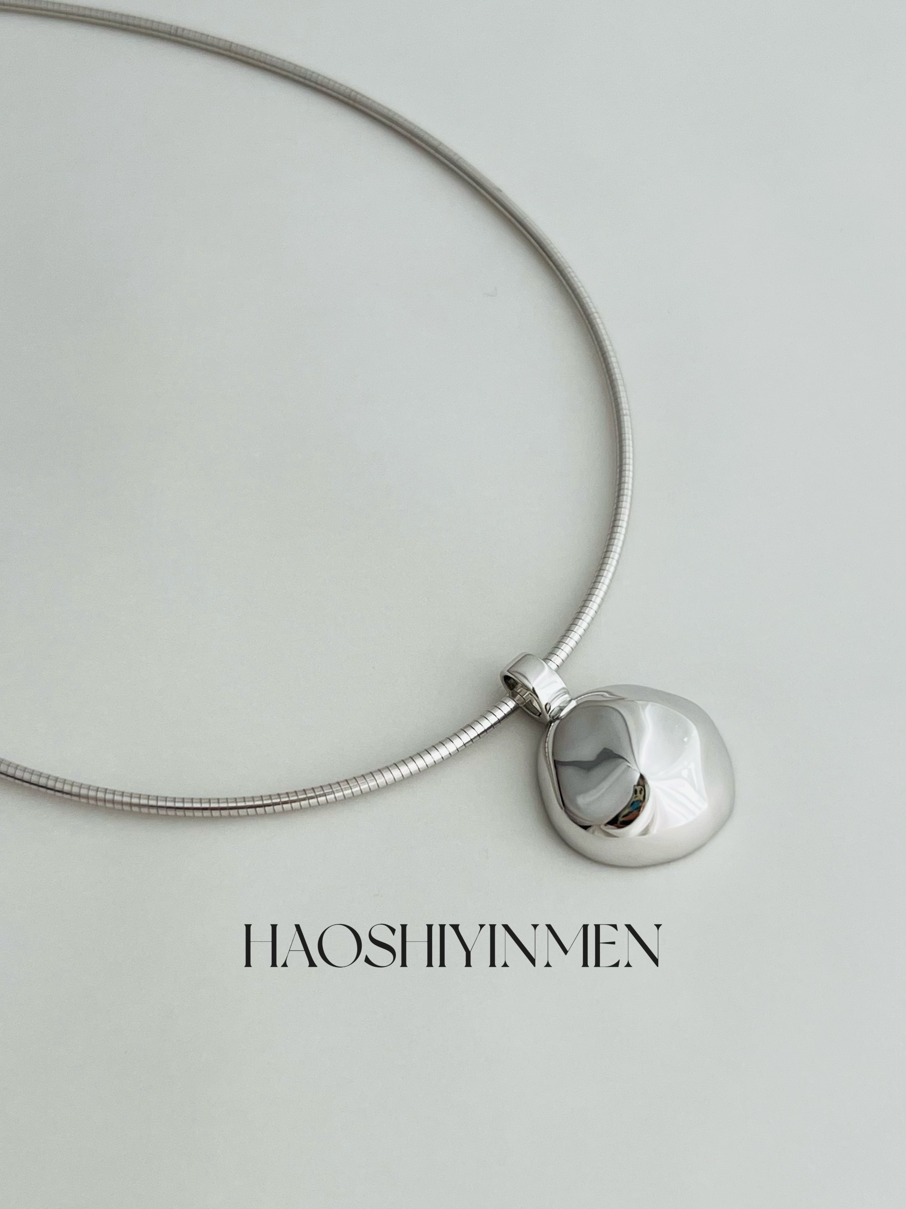 设计师款S925纯银镀铑金不规则圆球吊坠项链小众感高级轻奢项圈