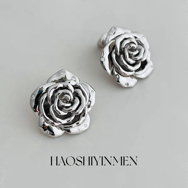 设计师高定款通体S925纯银镀铑金复古山茶花耳钉小众高级时尚耳钉,饰品/流行首饰/时尚饰品新,银饰耳饰,淘宝优惠券,粉丝福利购,淘宝优惠卷