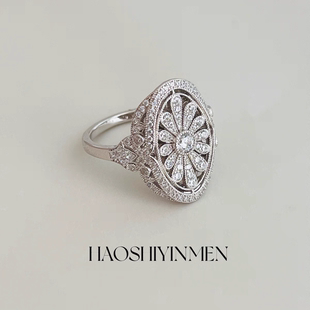 韩国东大门S925通体纯银烟花豪奢华时尚气质派对款戒指