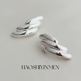 设计师高定款通体S925纯银螺旋翅膀小众高级时尚耳饰重工耳钉