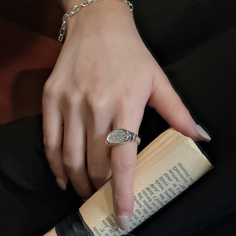 东大门S925纯银小众设计感肌理感褶皱重工戒指复古感食指戒
