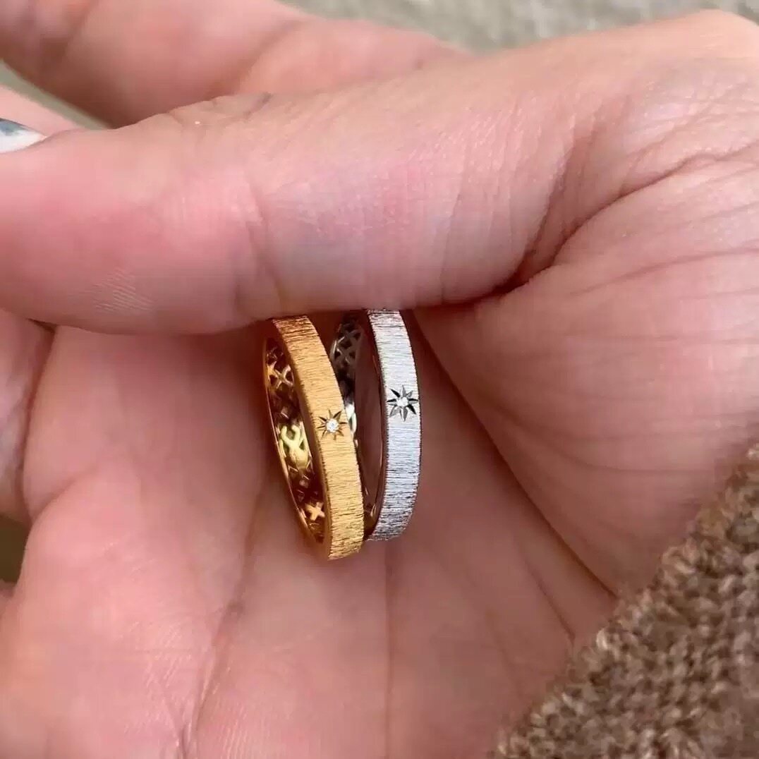 设计师款S925纯银镀铑金拉丝星芒戒指小众设计感高级轻奢戒指