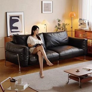 森华派暗黑骑士极简中古风包豪斯真皮沙发客厅小户型哈默沙发直排