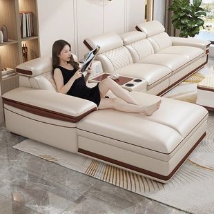 爱唯琪简约现代真皮沙发客厅家用轻奢多功能左右贵妃皮艺沙发