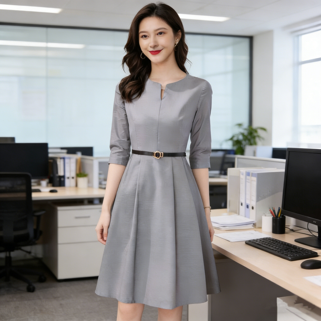 赫本风连衣裙女七分袖2026春夏新款气质名媛收腰显瘦中长款桔梗裙