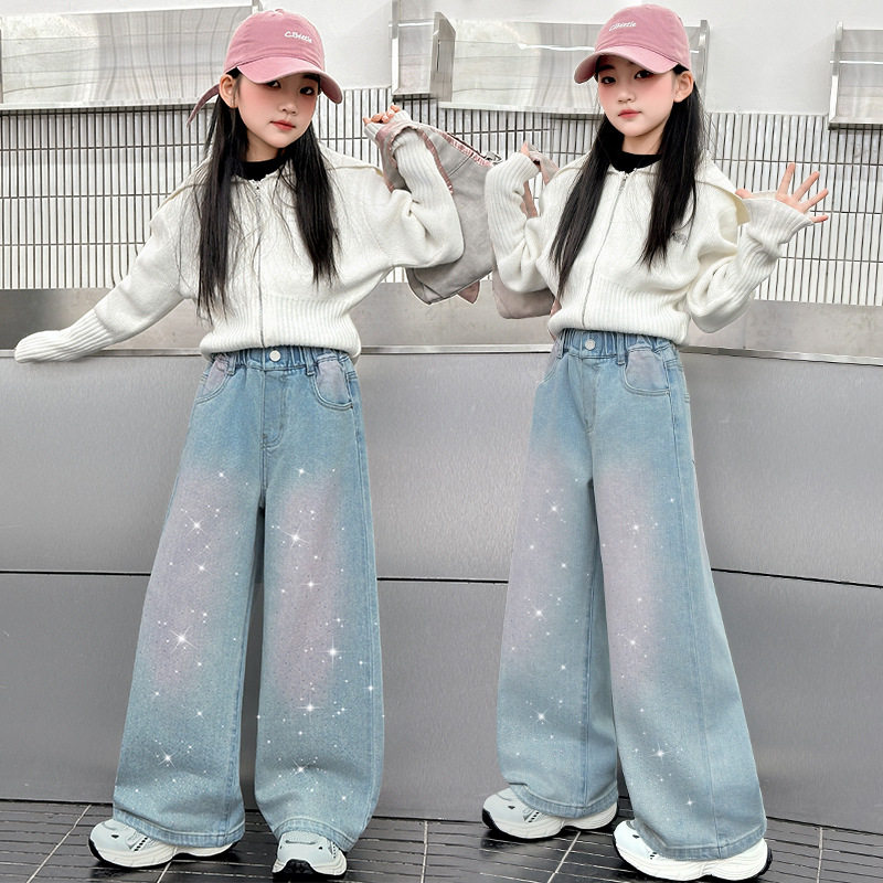 女童渐变牛仔裤秋冬款2026新款洋气儿童春秋款烫钻阔腿裤中大童装,童装/婴儿装/亲子装,儿童牛仔裤,淘宝优惠券,粉丝福利购,淘宝优惠卷