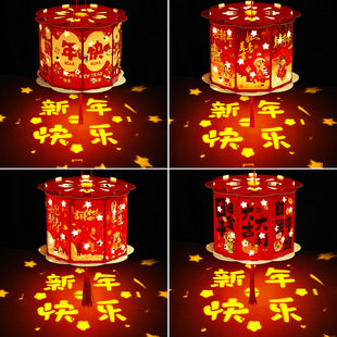 新年卡通灯笼2026年新款 投影走马灯幼儿园儿童古风汉服手提发光灯