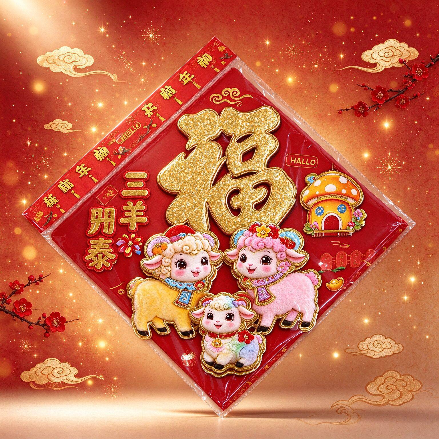 2027羊年立体福春节新年高档立体植绒福字门贴年画批发厂家直销