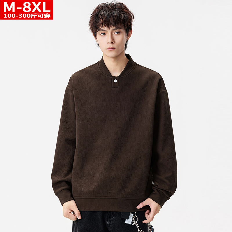 春秋港风男装时尚提花棒球领套头卫衣胖大码加肥宽松运动休闲上衣