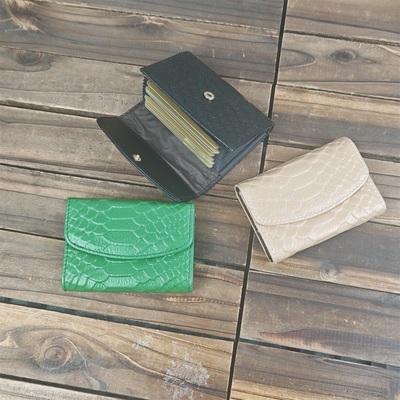 库存男士鳄鱼纹头层牛皮风琴卡包女士卡夹真皮卡片包多功能小钱包