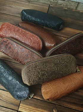 女士男头层牛皮钥匙包零钱包疯马皮耳机数据线收纳包真皮学生笔袋