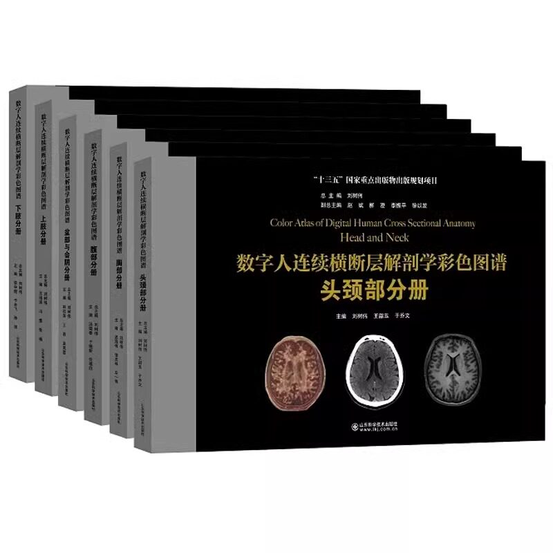 数字人连续横断层解剖学彩色图谱全套六本6册腹部+盆部与会阴+上肢+下肢+头颈部+胸部分册人体局部系统CT与MR解剖图谱临床