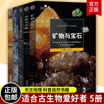 正版 好奇心书系全5册 中国常见古生物化石+矿物与宝石+天体与天象+云与大气现象+岩石与地貌 自然百科全书 神奇的自然景观